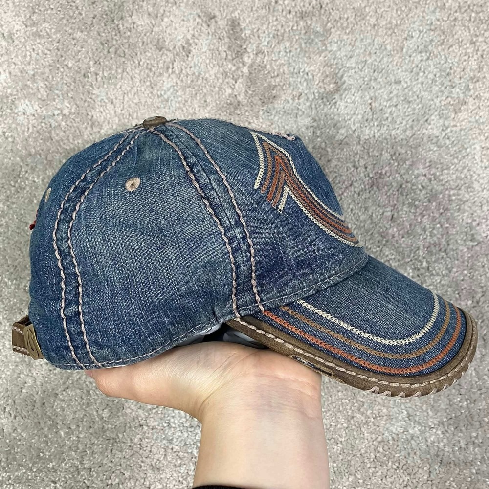 Vintage True Religion Horseshoe Denim Baseball Cap Blue Distressed Hat - Picture 2 of 14